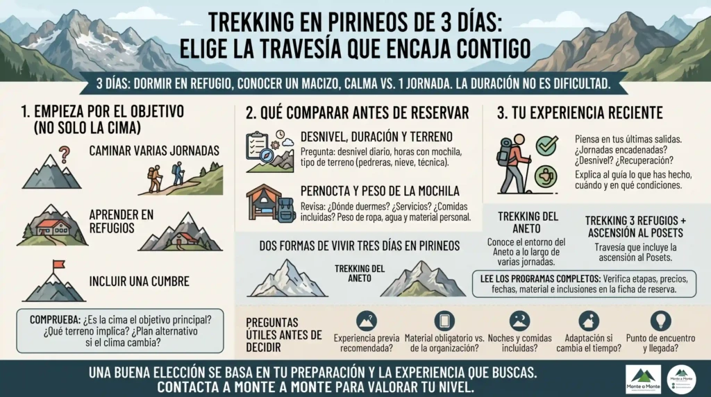 Trekking en Pirineos de 3 días: cómo elegir una travesía guiada 2 Criterios para elegir entre el trekking del Aneto y el trekking con ascensión al Posets